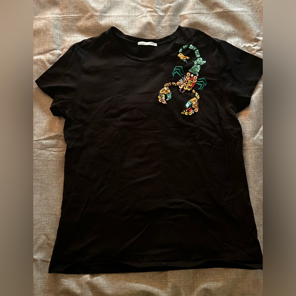Zara Beaded And Sequin Scorpion Tee
